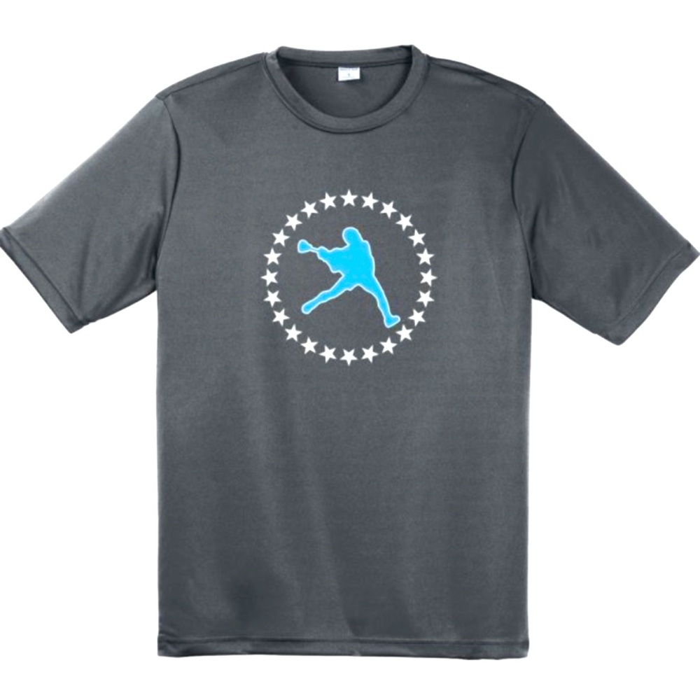 Lacrosse Unlimited Gray Short Sleeved T w/Turquoise LAX Player WhiteStar Decal M